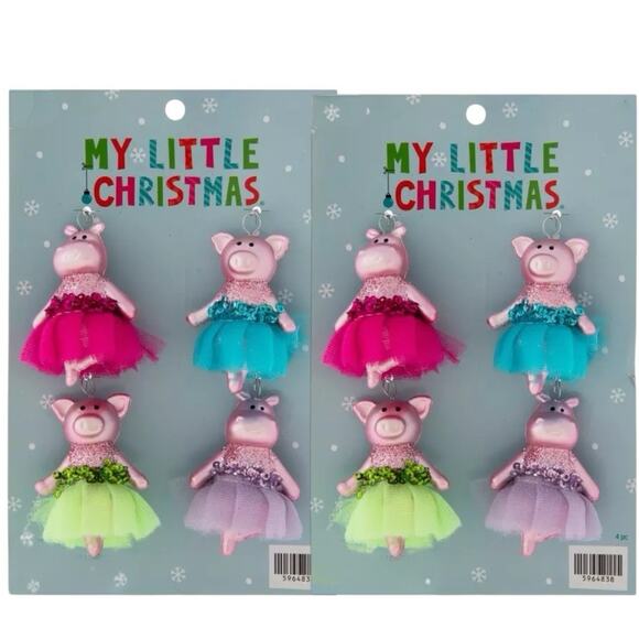 8 Ballerinas Hippopotamus Pigs Ornaments Mini Tree Christmas Toe Shoes Color NEW - Picture 1 of 1
